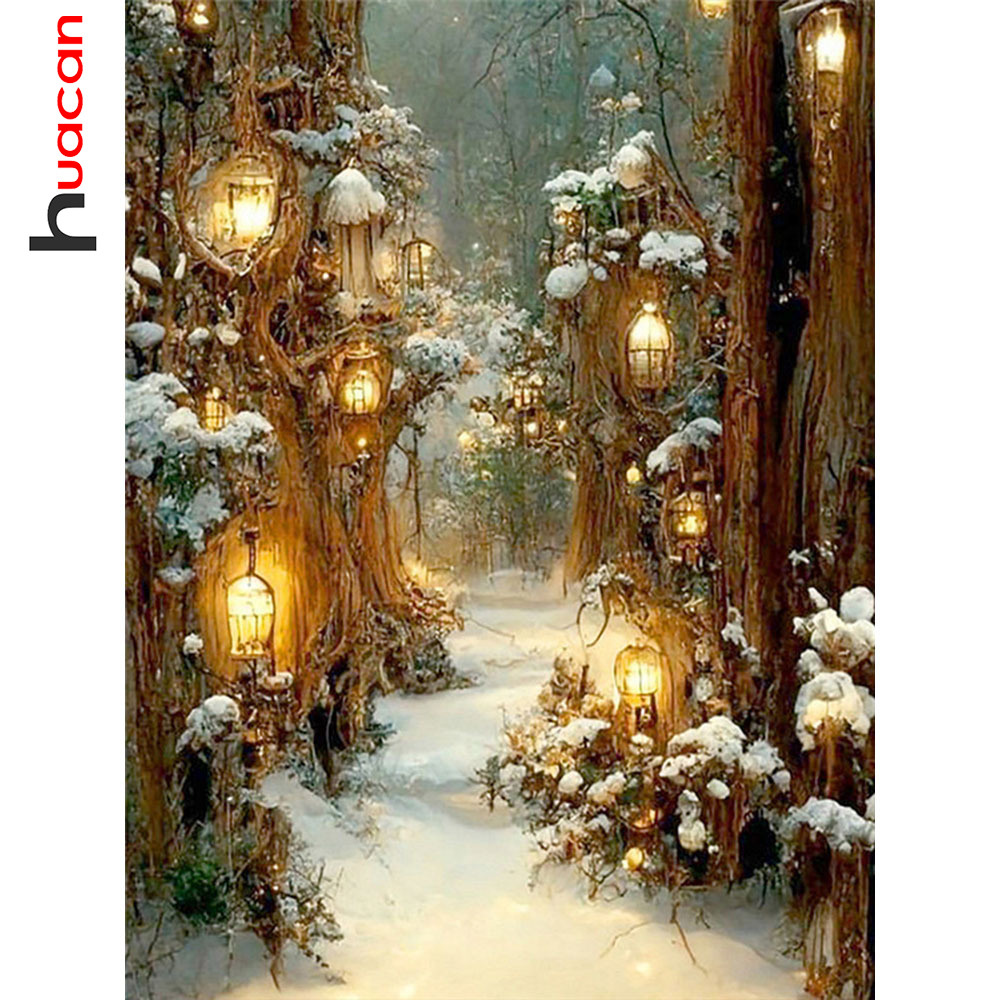 Resin Art Wallpaper - Huacan Diy الماس الفسيفساء الشتاء Scnenery